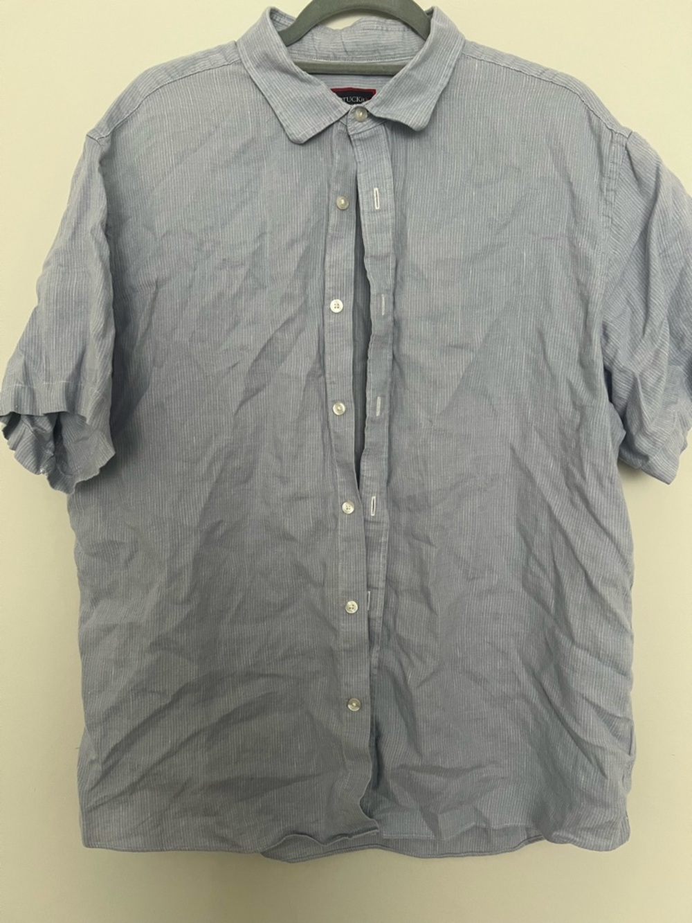 Untuckit Shirt Mens XL Blue 100% Linen Striped Short Sleeve Reg Fit Somontano